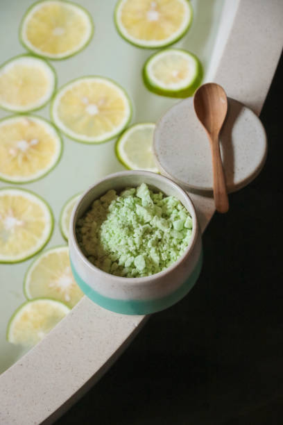 Detox wellness bath with citrus fruit and bath salt
